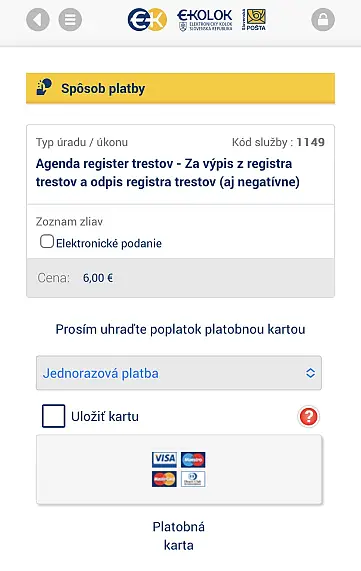 Úhrada eKolku online cez aplikáciu